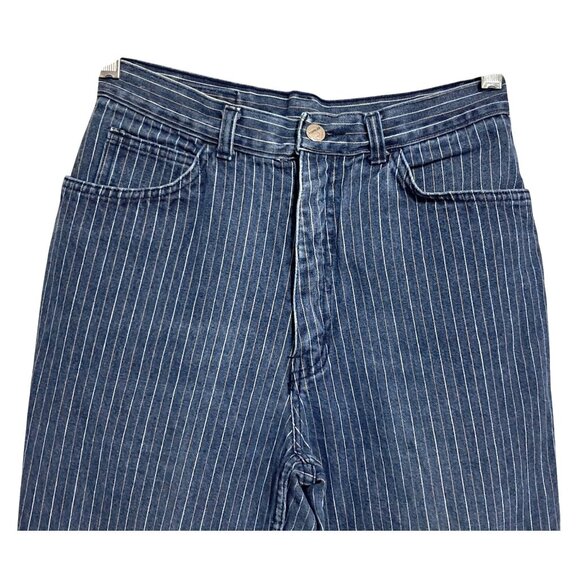 Vintage Cartouche Jeans Womens 13 Waist 26 Blue Pinstriped High Waisted Ankle Zi - Picture 3 of 6